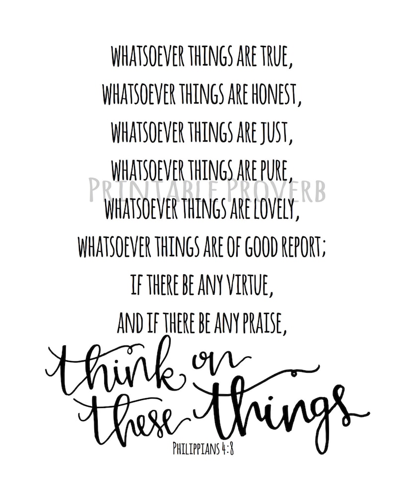 Think on These Things 8x10 Printable KJV Philippians 48 Bible  Etsy