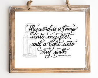 Thy Word is a Lamp unto my Feet 5x7, 8x10 Printable KJV Psalm 119:105 Scripture Print JPG & PDF Instant Download Home Decor