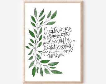 Create in me a clean heart KJV Psalm 51:10 printable