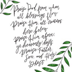Doxology Praise God from whom all blessings flow 8x10 Printable Hymn Lyrics JPG & PDF House Warming Gift Botanical Minimalist Watercolor