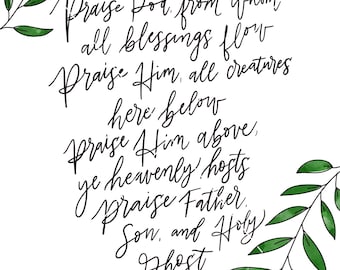 Doxology Hymn Lyrics Printable: Botanical Watercolor Art (JPG & PDF)