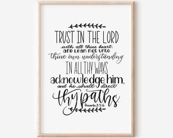 Trust in the Lord 8x10 Printable KJV Proverbs 3:5-6 Bible Verse Scripture Print PDF & JPG