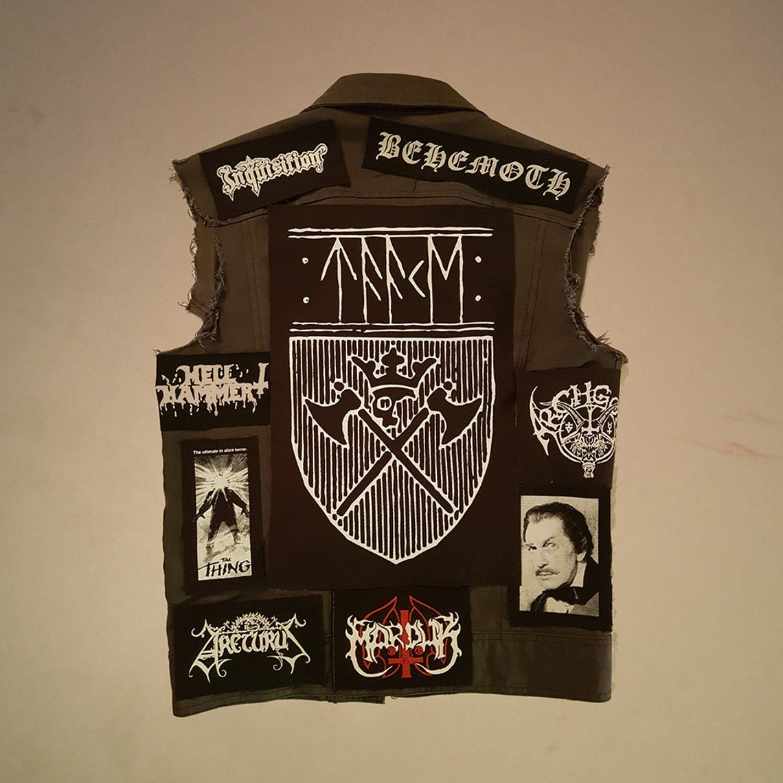 Taake shield backpatch white logo black metal back patch Etsy