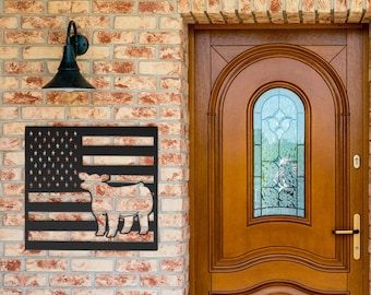 Heifer USA Flag Metal Art – Ranch Decor, Weatherproof Steel