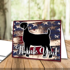 Grunge USA Flag Livestock Show Goat Thank You Card, 4x6 inch Printable, Show Appreciation Cards, Buyer's Thank You Cards