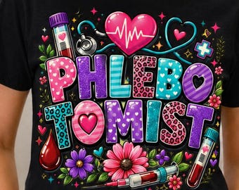 Phlebotomist Shirt, Phlebotomy Tech Graphic Tee, Colorful Healthcare Worker T-Shirt, DTF Print