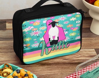 Personalized Livestock Show Lunch Bag, 70's Floral Stripe, Insulated Tote, Any Animal