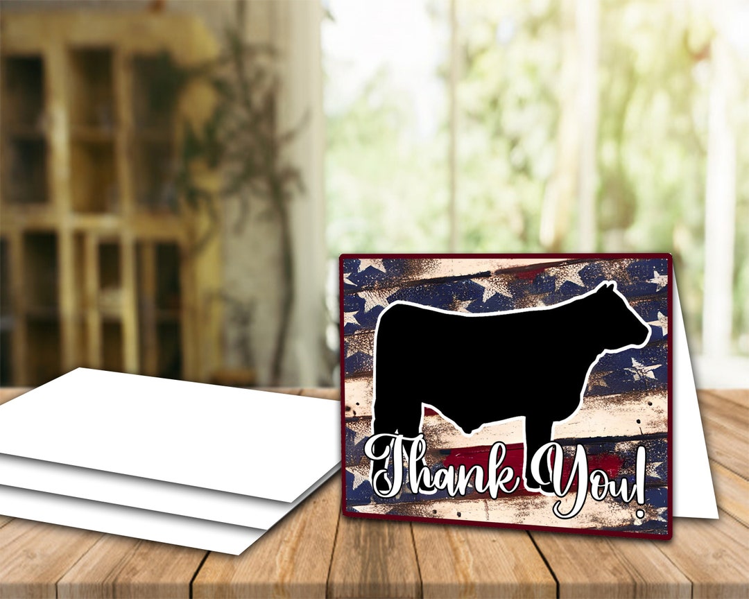 USA Flag Steer Thank You Card, Livestock Show Appreciation (4x6 Inch ...