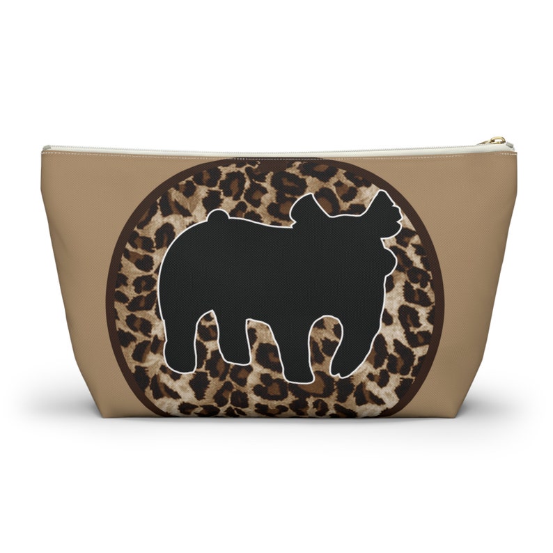 Cheetah Print Circle Accessory Pouch T bottom Larg Size Black White Cheetah print circle accessory pouch t bottom larg size black white
