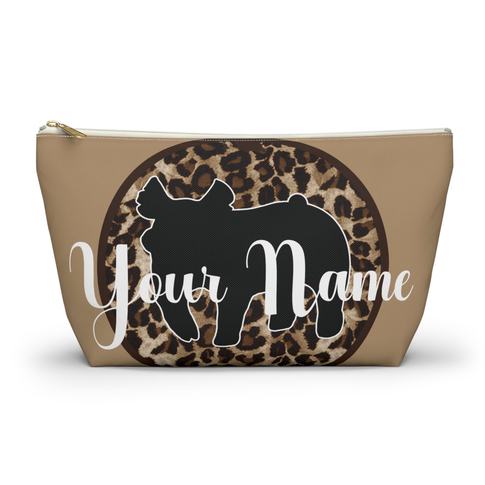 Cheetah Print Circle Accessory Pouch T bottom Larg Size Black White Cheetah print circle accessory pouch t bottom larg size black white