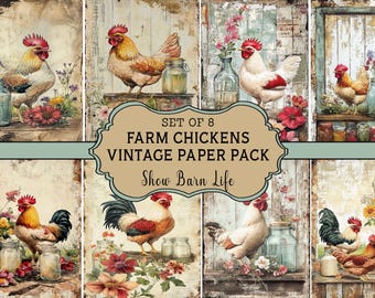Vintage Bauernhof Huhn Junk Journal Papiere - Rustikale druckbare Ephemera (PDF)