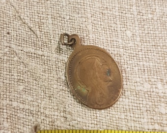 antique 1900s victorian copper religious prayer charm pendant piece jewellery item unusual prayer piece