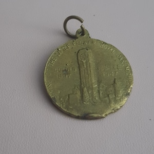 antique coin pendant token piece jewellery item retro kitsch church hospital 1900s victorian item