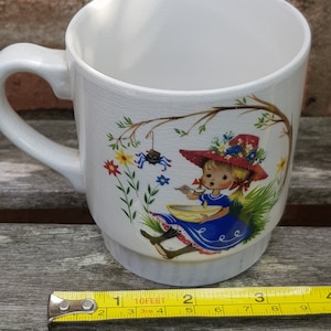 vintage ceramic coffee cup nursery rhymes fairy tale piece mid century 1950s piece retro item
