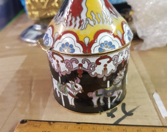 antique 1900s cloisonne carousel trinket pot jar piece unusual pattern design piece souvenir item storage trinket pot