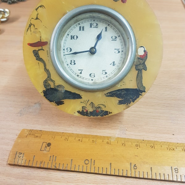stunning 1930s vintage art deco plastic bakelite hand painted artist clock piece parts unusual craft item