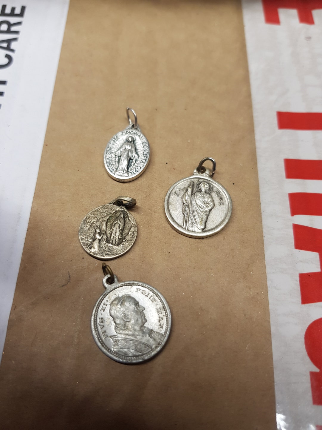 Vintage Set of Silver Tone Religious Charms Pendants Pope Catholic ...