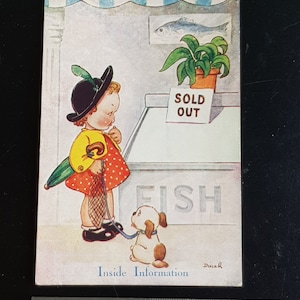 antique oilette atwell? mabel post card kitsch girl art 1920s art deco piece cartoon folk art