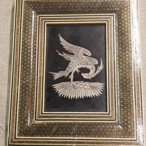 vintage lacquered wood eagle folk art portrait mayan aztec piece 1950s kitsch art souvenir piece