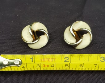 vintage 1950s west german white enamel boho metal clip on earrings jewellery piece minimalist