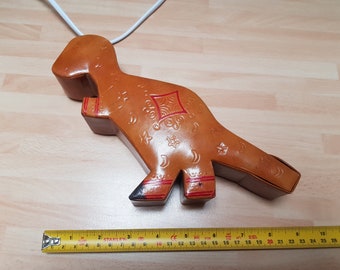 vintage retro 1960s hand made folk art leather dinosaur money box retro kitsch boho piece