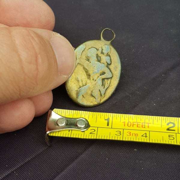 unusual brutalist st christopher simple metal piece 1920s charm pendant religious icon piece