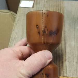 vintage mid century 1950s hand turned folk art wooden goblet piece craft item souvenir piece barware treen