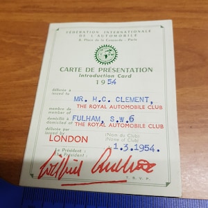 vintage french driving france automobile club document souvenir piece paper card 1950s
