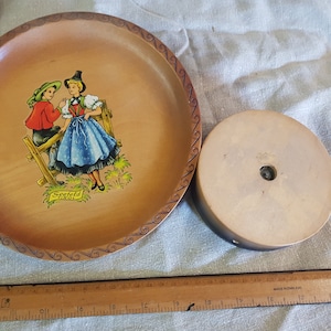 vintage mid century cake stand austrian reuge musical piece 1950s souvenir german swiss cake piece edelweiss