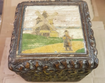 アンティーク 1900 年代 木製 オランダ オランダ お土産箱 小物