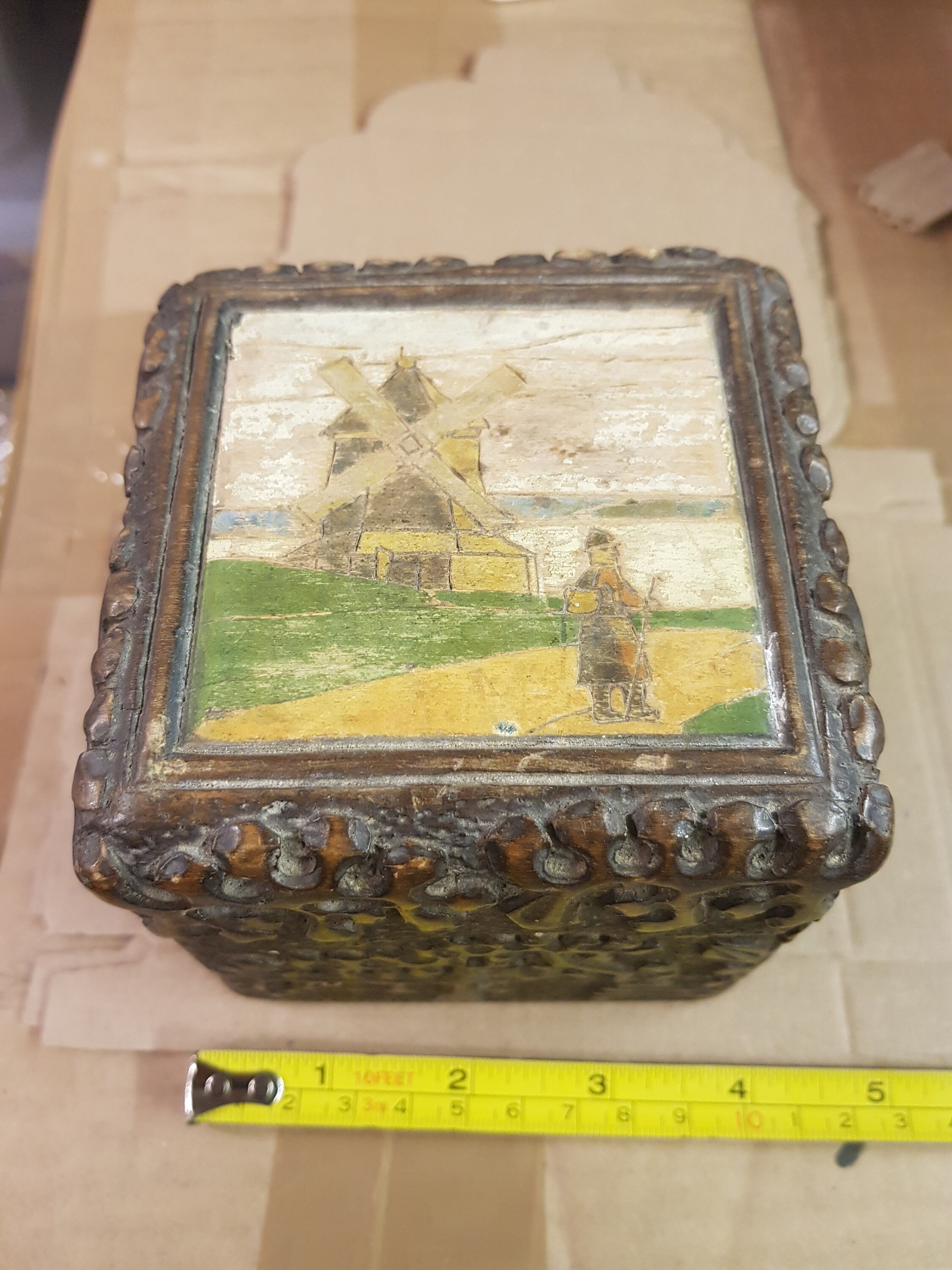 アンティーク 1900 年代 木製 オランダ オランダ お土産箱 小物