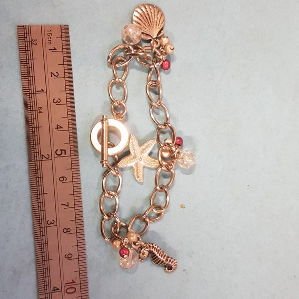 vintage gold tone charm bracelet 1970s nautical maritime sealife piece boho retro jewellery item unusual