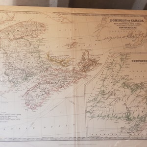 carte ancienne du canada terre-neuve pièce des années 1900 superbe carte dessin pièce détaillée provinces