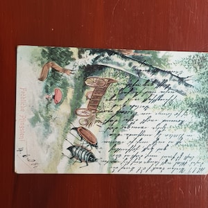 antique bug insect curios german spring greetings card 1910s artwork letter piece unusual gothic item