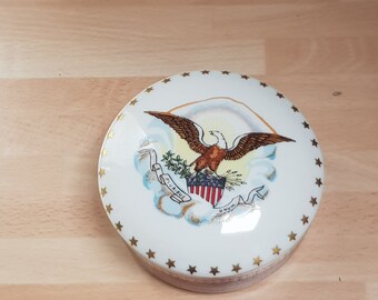 vintage american history ceramic presidential trinket box bowl piece lincoln 1960s 70s item