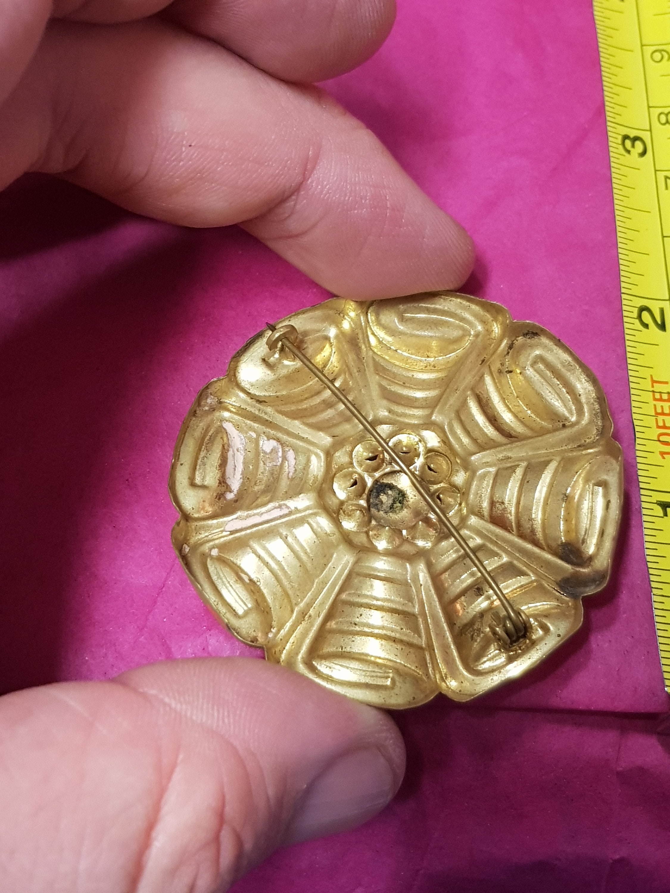 Broche Ancienne Laiton émaillé Cloisonné Fleurs - Style Art Déco Années 1920