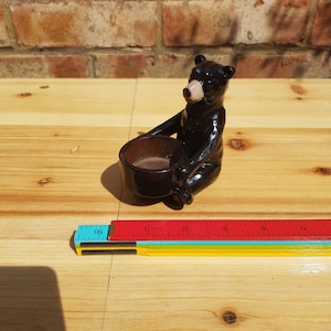 vintage resin? wood? 1950s mid century bear tea light holder / desk tidy curios piece unusual alpine art