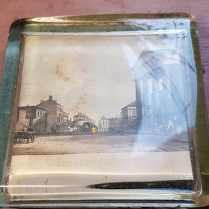 antique victorian glass wakefield picture scene yorkshire paper weight item souvenir piece 1900s office