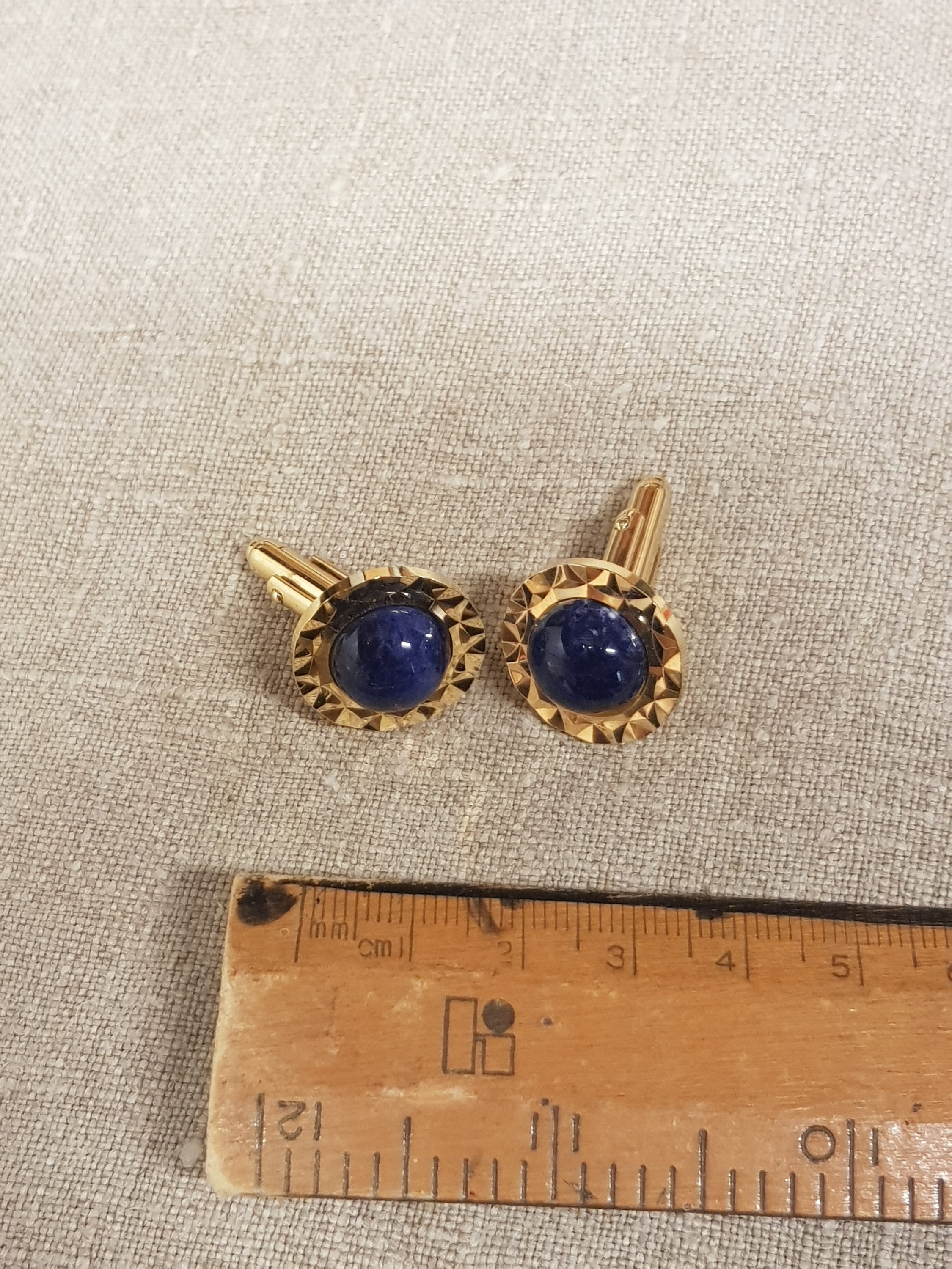 Boutons De Manchette Vintage En Verre Bleu - Années 50 - Marque Anson