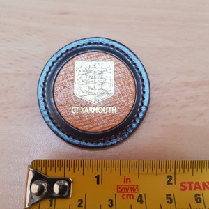 vintage retro leather great yarmouth badge brooch souvenir piece retro kitsch item 1950s mid century piece