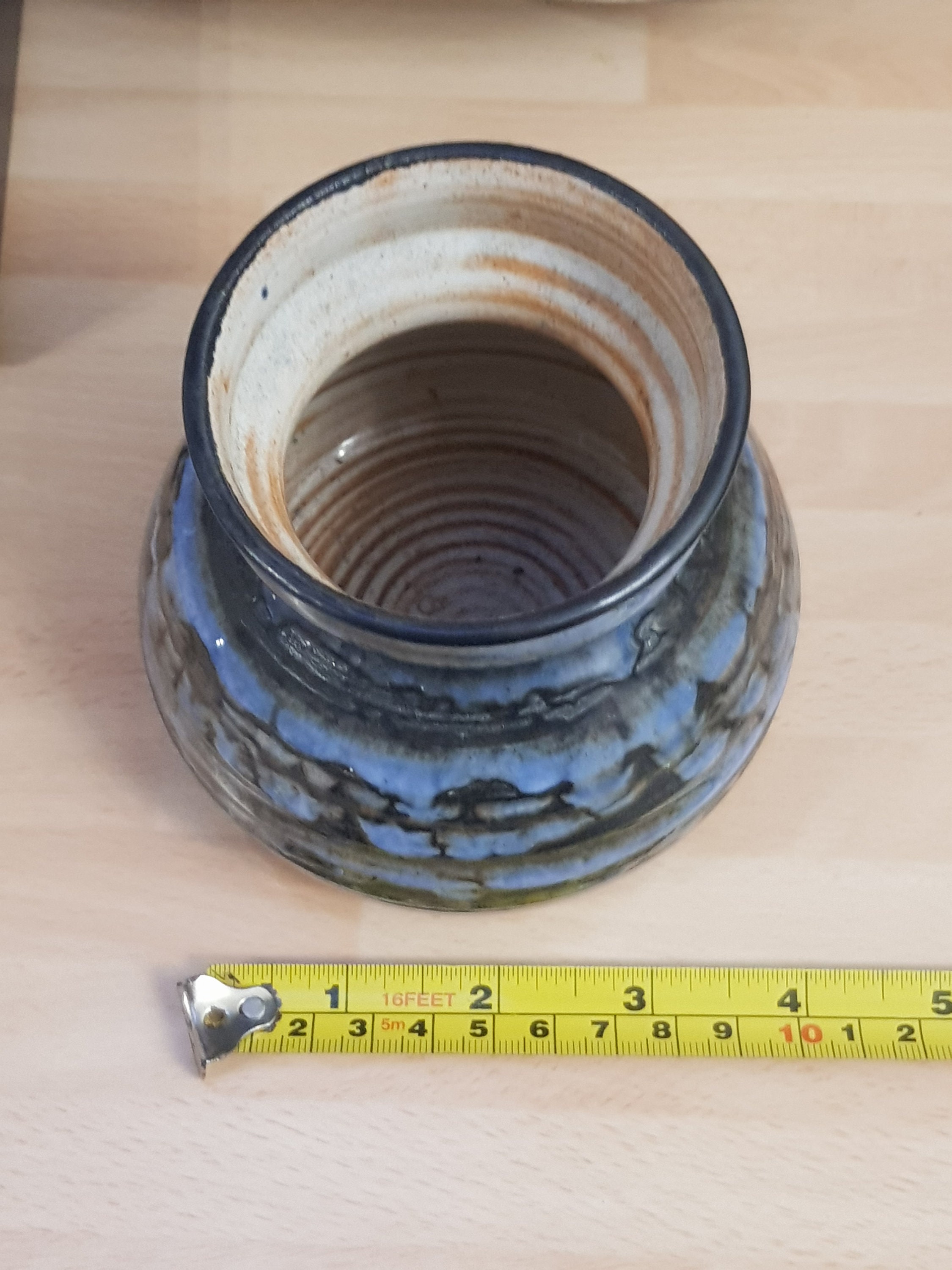 Vintage Mid Century 1950s Blue Studio Pottery Fine Art