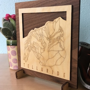 Carte des pistes de ski en bois de Telluride Cadeaux de ski - Décor de ski pour votre Telluride Colorado Ski House - Pendaison de crémaillère Snowboard Ski Art