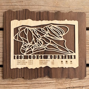 Red Lodge Mountain Ski Map Art Gift pour les skieurs et les snowboarders - Montana Ski Art-Ski Décor - Art mural de ski pour votre maison de ski