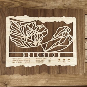 Carte des pistes de ski de Brighton, cadeau artistique pour skieurs et planchistes, décoration de ski artistique de l'Utah, décoration murale de ski pour votre maison de ski de Brighton