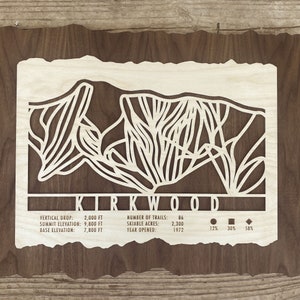 Kirkwood Ski Decor Map Art Gift pour les skieurs et les snowboarders - Kirkwood California - Skiing Mountain Art pour votre maison de ski du lac Tahoe