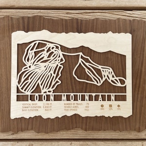 Carte des pistes de ski de Loon Mountain - Cadeau pour les skieurs/snowboarders - Décoration murale en bois pour votre maison de ski