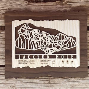 Carte des pistes de ski de Jackson Hole - cadeau pour skieurs et snowboarders - oeuvre d'art murale de ski pour votre maison de ski du Wyoming