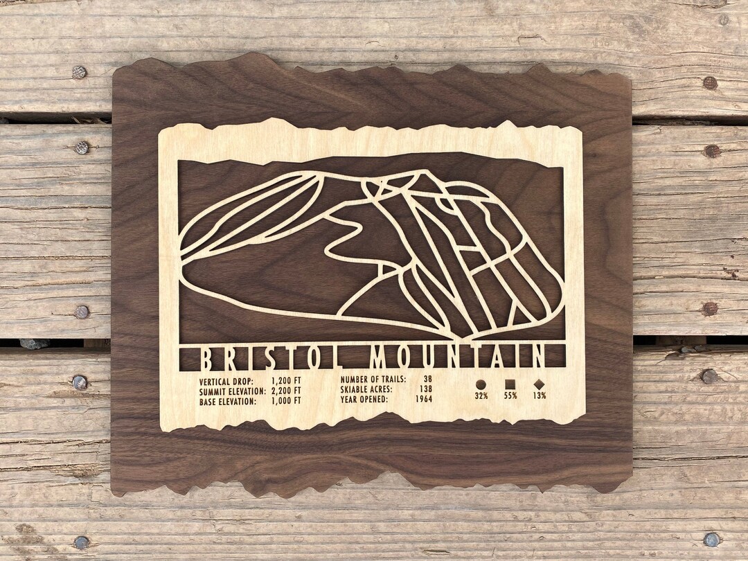 Bristol Mountain Ski Decor Trail Map Art - Skiing Snowboarding Mountain ...