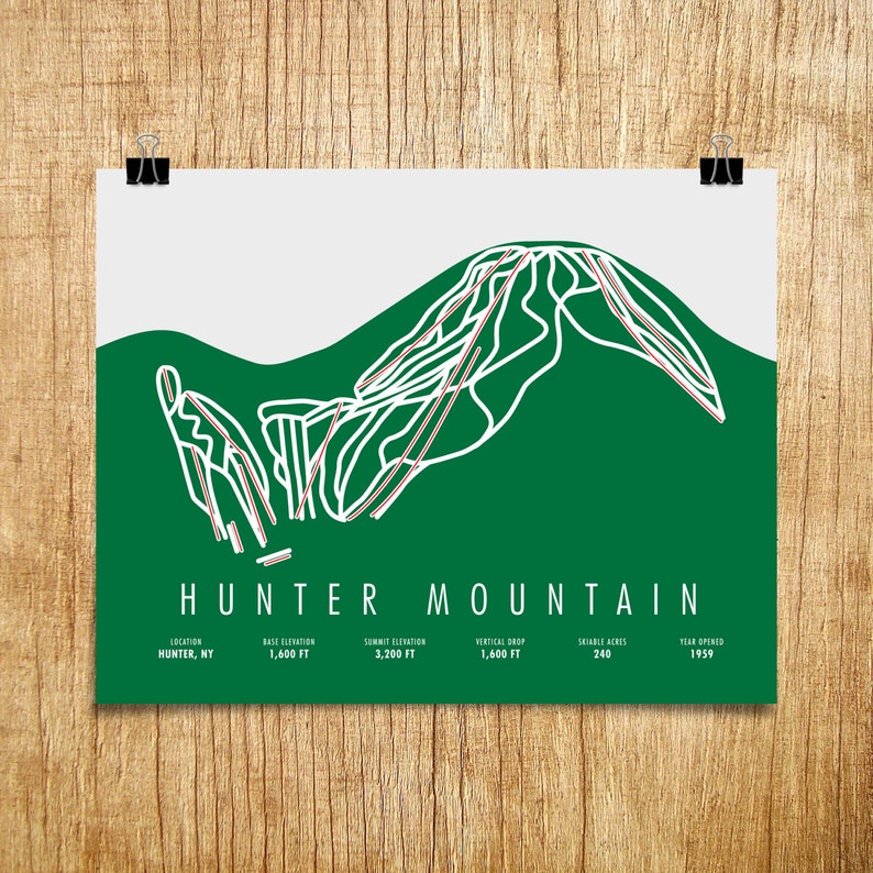 Hunter Mountain Ski Trail Map Hunter Mountain NY Hunter Mtn Etsy