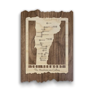 Ski Vermont Map - Wood Wall Art for your Vermont Ski House